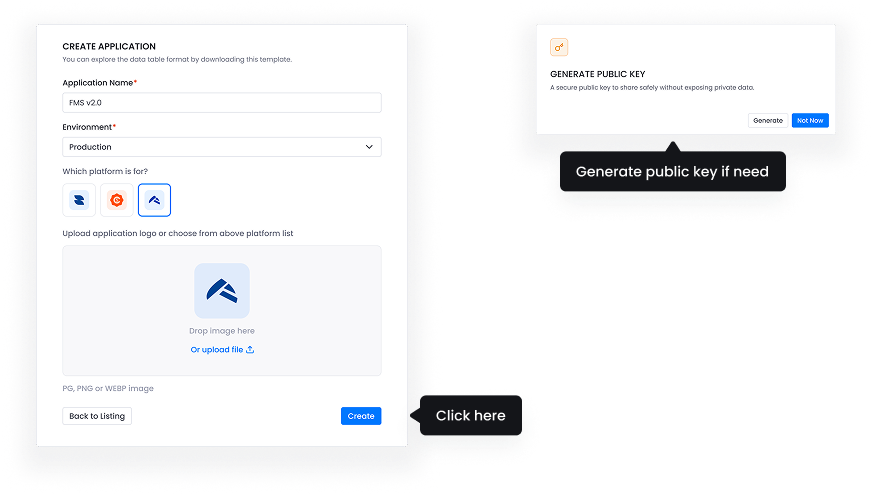 SSO Dashboard - Create Application