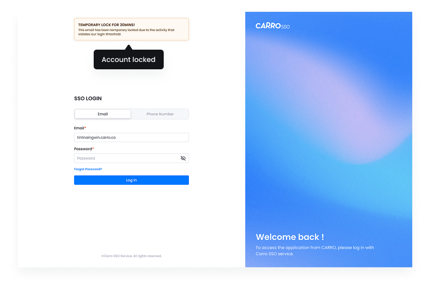 SSO Dashboard - Account Locked