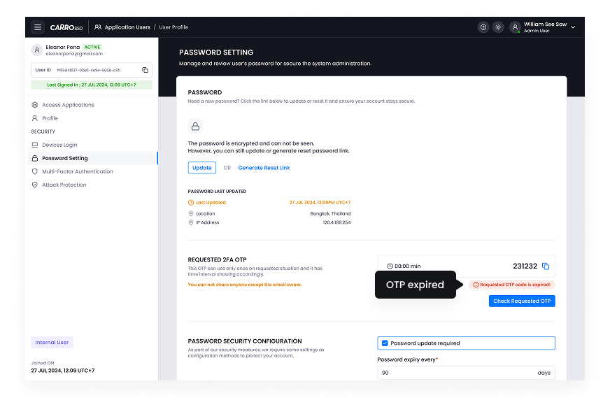 SSO Dashboard - OTP Expired