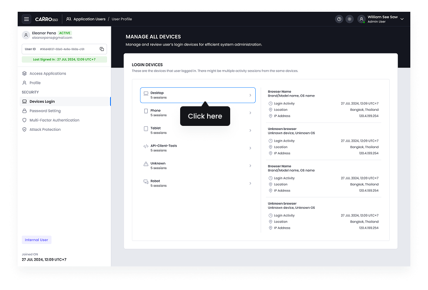 SSO Dashboard - Monitor Device Login
Activities